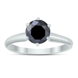 1 Carat Round Black Diamond Solitaire Ring in 14K White Gold- RGF58344BK