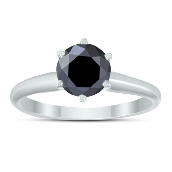 1 Carat Round Black Diamond Solitaire Ring in 14K White Gold- RGF58344BK