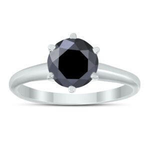 1 1/2 Carat Round Black Diamond Solitaire Ring in 14K White Gold- RGF58345BK
