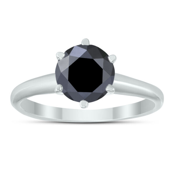 1 1/2 Carat Round Black Diamond Solitaire Ring in 14K White Gold- RGF58345BK
