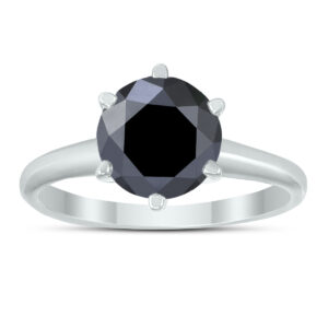 2 Carat Round Black Diamond Solitaire Ring in 14K White Gold- RGF58346BK