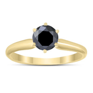 1/2 Carat Round Black Diamond Solitaire Ring in 14K Yellow Gold- RGF58373BK