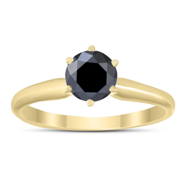 1/2 Carat Round Black Diamond Solitaire Ring in 14K Yellow Gold- RGF58373BK