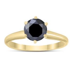 1 Carat Round Black Diamond Solitaire Ring in 14K Yellow Gold- RGF58374BK