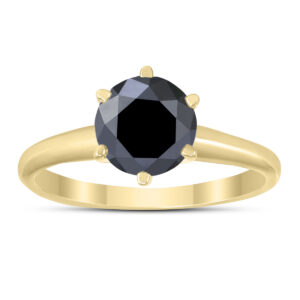 1 1/2 Carat Round Black Diamond Solitaire Ring in 14K Yellow Gold- RGF58375BK