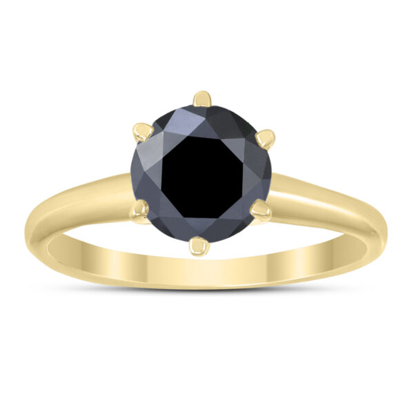 1 1/2 Carat Round Black Diamond Solitaire Ring in 14K Yellow Gold- RGF58375BK