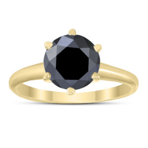 2 Carat Round Black Diamond Solitaire Ring in 14K Yellow Gold- RGF58376BK