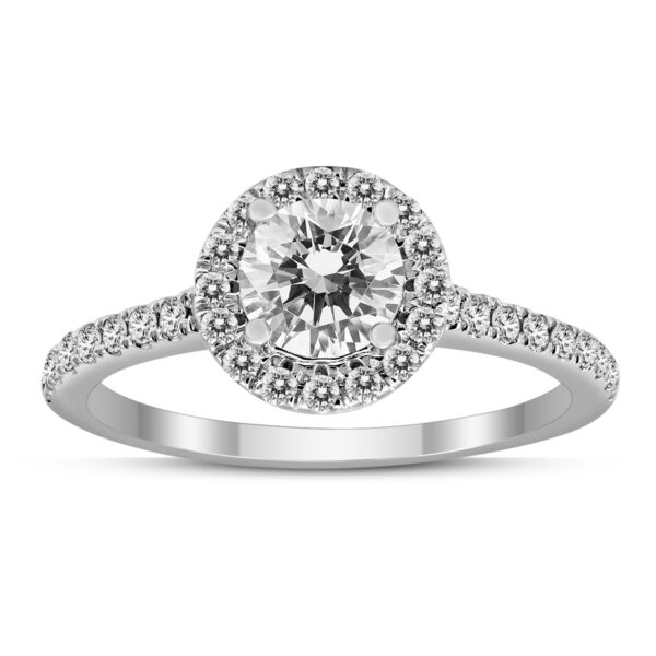 Signature Quality 1 Carat TW Diamond Halo Ring in 14K White Gold (H-I Color, SI1-SI2 Clarity)- RGF59344
