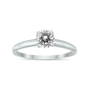 AGS Certified (J-K Color, SI1-SI2 Clarity) 1/3 Carat Round Diamond Solitaire Ring in 14K White Gold- RGF59617
