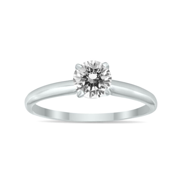AGS Certified (J-K Color, SI1-SI2 Clarity) 1/3 Carat Round Diamond Solitaire Ring in 14K White Gold- RGF59617