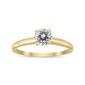 AGS Certified (J-K Color, SI1-SI2 Clarity) 1/3 Carat Round Diamond Solitaire Ring in 14K Yellow Gold- RGF59618