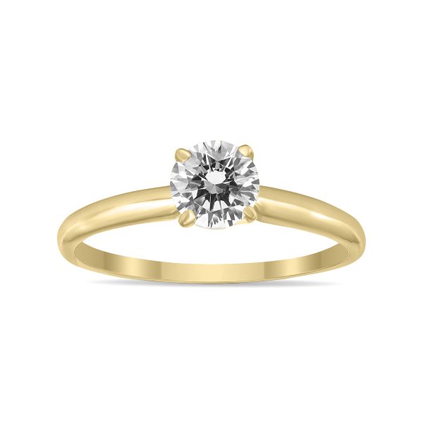 AGS Certified (J-K Color, SI1-SI2 Clarity) 1/3 Carat Round Diamond Solitaire Ring in 14K Yellow Gold- RGF59618