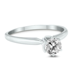 AGS Certified (J-K Color, SI1-SI2 Clarity) 3/8 Carat Round Diamond Solitaire Ring in 14K White Gold- RGF59619