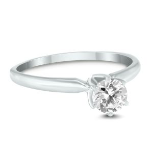 AGS Certified (J-K Color, SI1-SI2 Clarity) 1/2 Carat Round Diamond Solitaire Ring in 14K White Gold- RGF59621