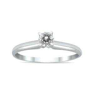 AGS Certified 1/4 Carat Round Diamond Solitaire Ring in 14K White Gold (H-I Color, SI1-SI2 Clarity)- RGF59639