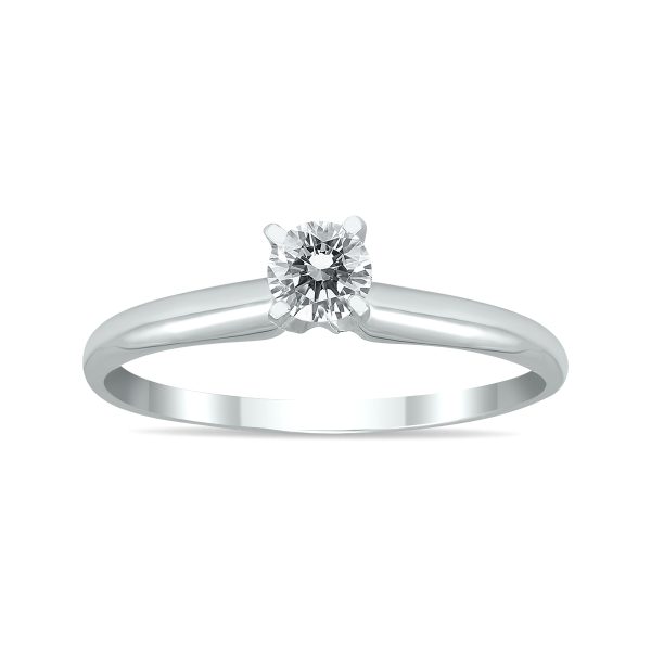 AGS Certified 1/4 Carat Round Diamond Solitaire Ring in 14K White Gold (H-I Color, SI1-SI2 Clarity)- RGF59639
