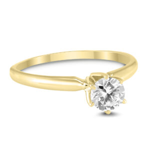 AGS Certified 3/8 Carat Round Diamond Solitaire Ring in 14K Yellow Gold (H-I Color, SI1-SI2 Clarity)- RGF59644