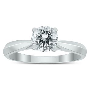 AGS Certified 1 Carat TW Diamond Solitaire Ring with Side Diamond Accents in 14K White Gold- RGF59860