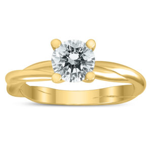 1 Carat AGS Certified Diamond Solitaire Braided Twist Ring in 14K Yellow Gold- RGF59881
