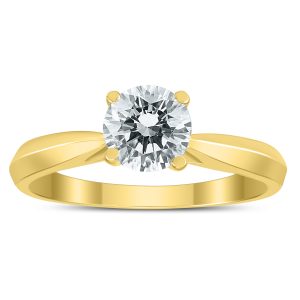 AGS Certified 1 Carat TW Diamond Solitaire Ring with Side Diamond Accents in 14K Yellow Gold- RGF59883