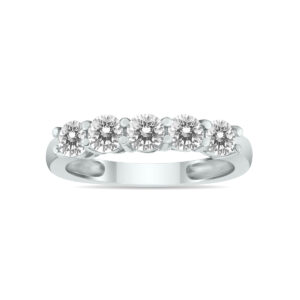 1 Carat TW Five Stone Genuine Round Diamond Wedding Anniversary Ring 14K White Gold- RGF60427