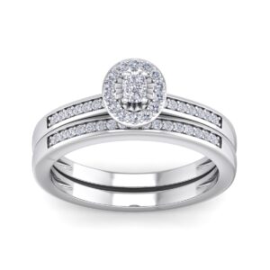 1/4 Carat TW Pave Oval Shape Halo Diamond Bridal Set in.925 Sterling Silver- RGF60564