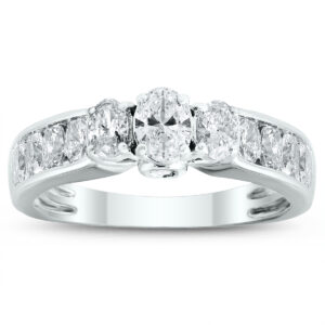 1 1/2 Carat TW Oval Diamond Three Stone Ring in 14K White Gold- RGF60635