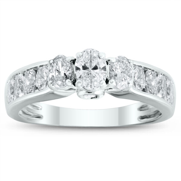 1 1/2 Carat TW Oval Diamond Three Stone Ring in 14K White Gold- RGF60635