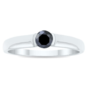 1/3 Carat Half Bezel Black Diamond Solitaire Ring in 10K White Gold- RGF60973BK