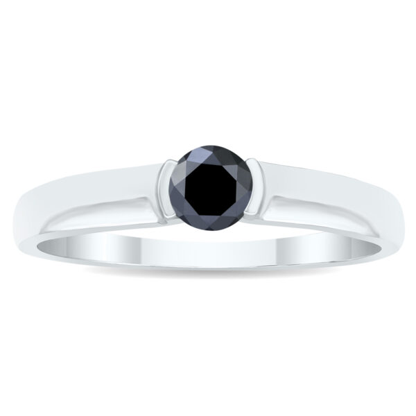 1/3 Carat Half Bezel Black Diamond Solitaire Ring in 10K White Gold- RGF60973BK