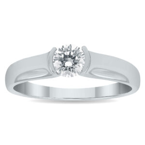 AGS Certified 3/4 Carat Half Bezel Diamond Solitaire Ring in 10K White Gold- RGF60974
