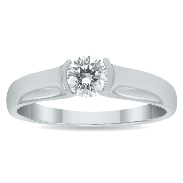 AGS Certified 3/4 Carat Half Bezel Diamond Solitaire Ring in 10K White Gold- RGF60974