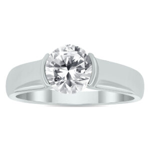 AGS Certified 1 1/2 Carat Half Bezel Diamond Solitaire Ring in 10K White Gold- RGF60976