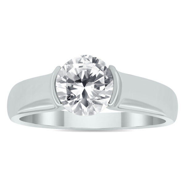 AGS Certified 1 1/2 Carat Half Bezel Diamond Solitaire Ring in 10K White Gold- RGF60976