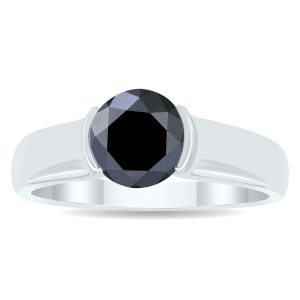 1 1/2 Carat Half Bezel Black Diamond Solitaire Ring in 10K White Gold- RGF60976BK