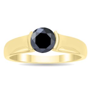 1 Carat Half Bezel Black Diamond Solitaire Ring in 10K Yellow Gold- RGF60985BK