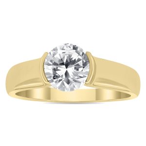 AGS Certified 1 1/2 Carat Half Bezel Diamond Solitaire Ring in 10K Yellow Gold- RGF60986