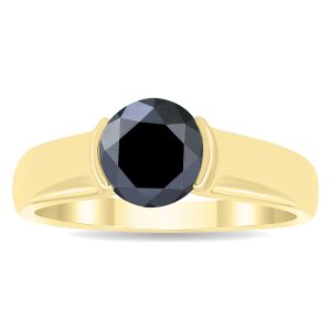 1 1/2 Carat Half Bezel Black Diamond Solitaire Ring in 10K Yellow Gold- RGF60986BK