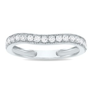 Women's 3/8 Carat TW Curved Diamond Milgraine Wedding or Anniversary Band in 10K White Gold- RGF61173