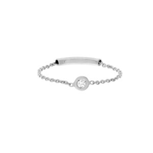 14K Solid White Gold Bezel Set Natural Diamond Chain Ring- RGF61457