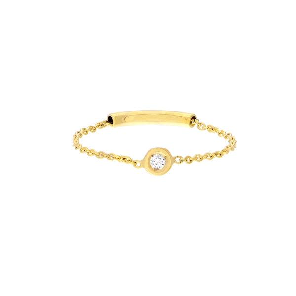 14K Solid Yellow Gold Bezel Set Natural Diamond Chain Ring- RGF61459