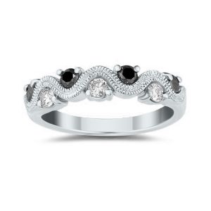 3/8 Carat TW Black & White Diamond Wave Ring in 10K White Gold- RGF8026BD