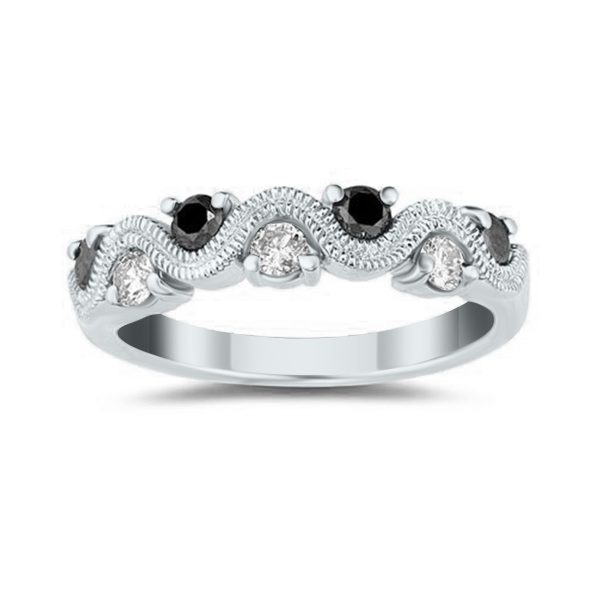 3/8 Carat TW Black & White Diamond Wave Ring in 10K White Gold- RGF8026BD