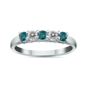 5 Stone Blue and White Diamond Ring in 14K White Gold- RGF8056BL