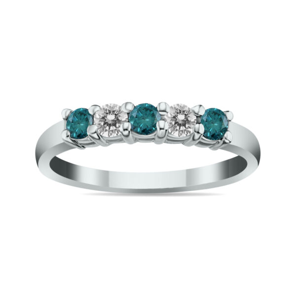 5 Stone Blue and White Diamond Ring in 14K White Gold- RGF8056BL