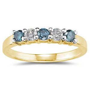 5 Stone Blue and White Diamond Ring in 14K Yellow Gold- RGF8086BL
