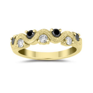 3/8 Carat TW Black & White Diamond Wave Ring in 10K Yellow Gold- RGF8105BD