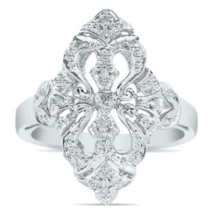 Engraved Antique 10k White Gold Diamond Ring- RGF8189