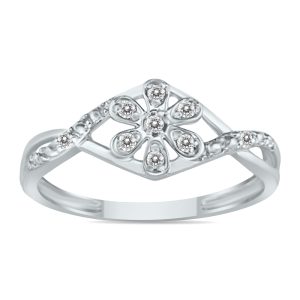 Diamond Flower Twist Ring in 10K White Gold- RGF8274