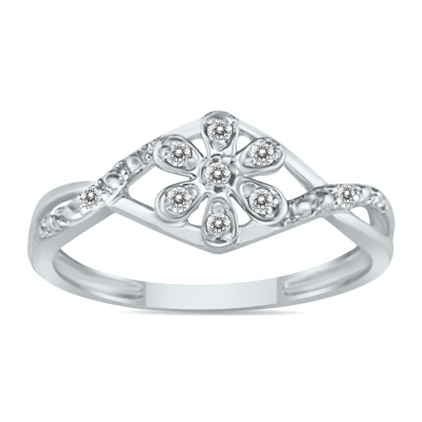 Diamond Flower Twist Ring in 10K White Gold- RGF8274